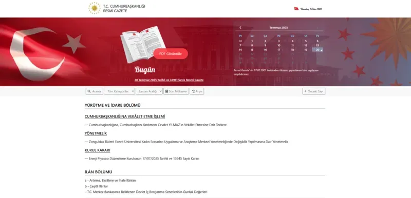 Resmi Gazete 17 Temmuz 2025 Tarihli Kararlar ve Yönetmelikler